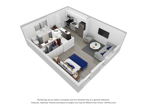 Floor plan for studio, 1 bath, 443 sqft